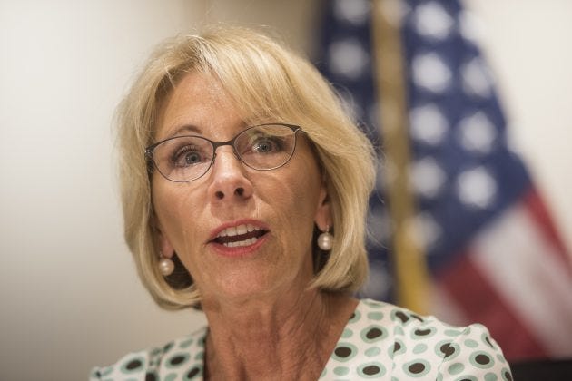 U.S. Secretary of Education Betsy DeVos hosted a listening session in 2018 on the impact of the department's Title IX sexual assault guidance on students and families and institutions.