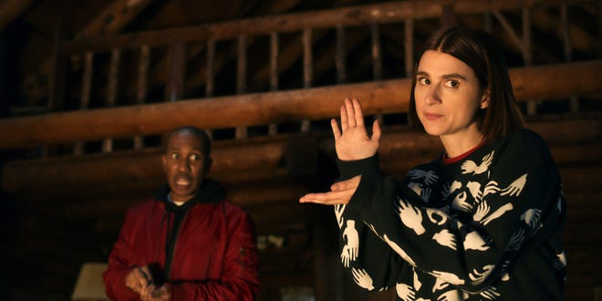 "Scare Me" (Oct. 1, Shudder): The meta horror comedy stars Aya Cash (right, with Chris Redd) as a master teller of frightful tales stuck with a fellow writer in a Catskills cabin that brings their stories to freaky life.