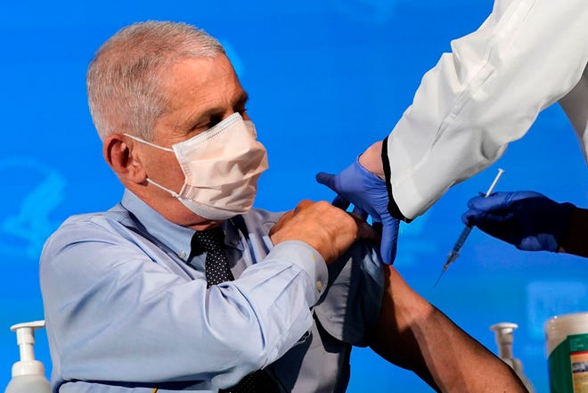 Anthony Fauci, director of the National Institute of Allergy and Infectious Diseases, prepares to receive his first dose of the Covid-19 vaccine at the National Institutes of Health on Dec. 22, 2020, in Bethesda, Maryland.
