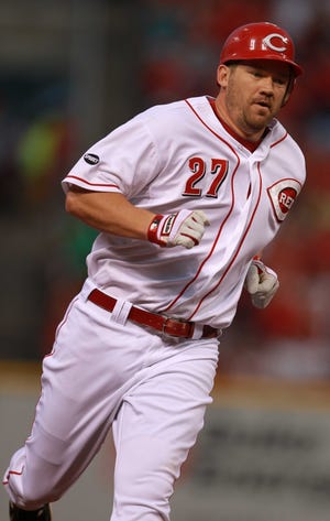 JUNE 17, 2011: Cincinnati Reds Scott Rolen (27) rounds bases after hitting a home run to left field against the Toronto Blue Jays in the seventh inning.