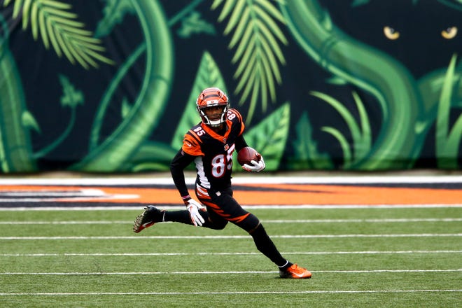 Wide receiver Tee Higgins enters the Ravens game Sunday needing only one catch to break Cris Collinsworth's club record for most receptions by a Bengals rookie. Higgins, the Bengals' second round draft pick,  has 67 receptions.
