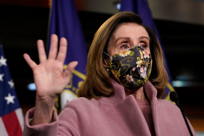 House Speaker Nancy Pelosi, asked when she would send an article of impeachment against former President Donald Trump charging him with inciting an insurrection at the U.S. Capitol this month, said: “It will be soon. I don’t think it will be long. But we must do it.”