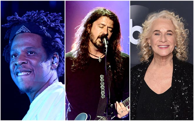 Jay-Z, Dave Grohl of Foo Fighters and Carole King, all 2021 Rock and Roll Hall of Fame nominees.