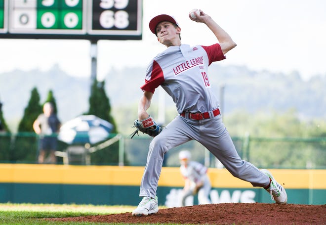 Sioux Falls Little League's Gavin Weir (19) pitches against Lafayette Little League at the 2021 Little League World Series  in South Williamsport, Pa., on Aug. 20, 2021.