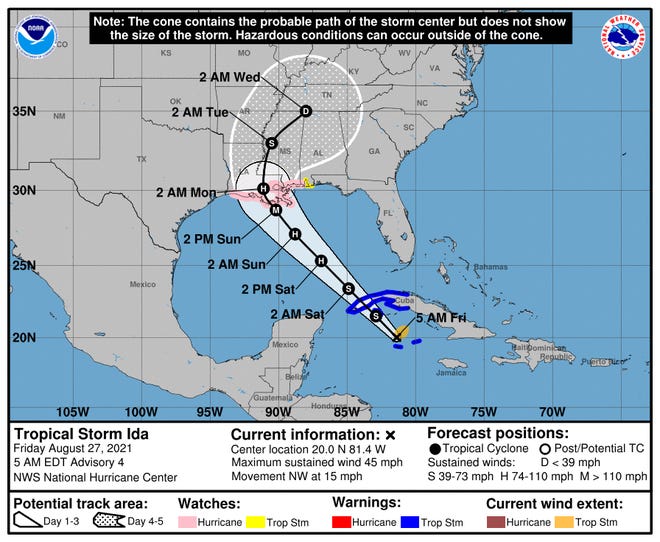 The National Weather Service is Tropical Storm Ida, expected to soon become powerful Hurricane Ida.