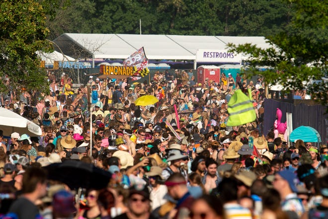 Fans pack the festival grounds at the Bonnaroo Music and Arts Festival in Manchester, Tenn., Saturday, June 15, 2019.