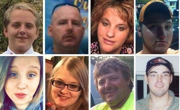 The victims of the Pike County homicides from 2016, from left, top row: Christopher Rhoden Jr., Christopher Rhoden Sr., Dana Manley Rhoden; and Clarence "Frankie" Rhoden. Bottom row, from left, Hanna May Rhoden, Hanna Gilley, Kenneth Rhoden, and Gary Rhoden.
