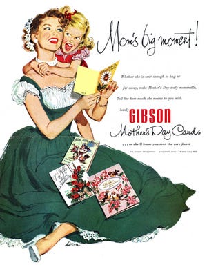An advertisement for Gibson Greeting Cards which was the first to publish greeting cards in 1850.