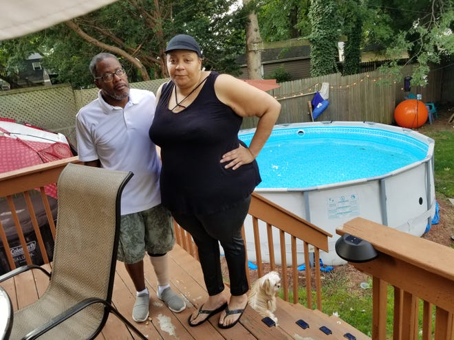 Stacy Steadman, right, and her brother-in-law, Bryant Pearson, left, were sleeping when the intruder broke into their home, swam in the family pool and helped himself to leftover chicken. Lori Steineck / The Canton Repository