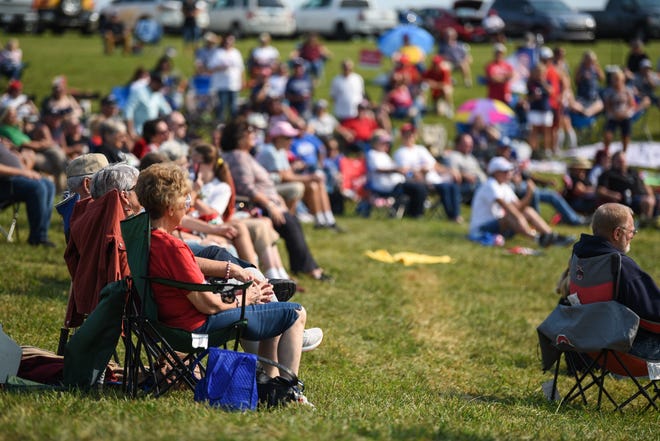 Trump supporters gather outside of a pavillion for Eric Deters' Freedom Fest 2021 at his farm in Morning View, KY on September 21, 2021. Deters had an open invitation to come to his farm for his 2021 Freedom Fest for various speakers, music and a fireworks show.