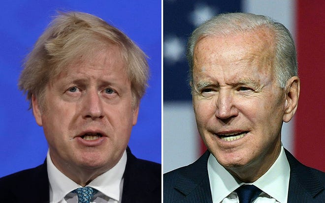 Prime Minister of the United Kingdom Boris Johnson, left, and US President Joe Bide.